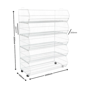 5-tier-steel-stacking basket-with-wheels white-matt