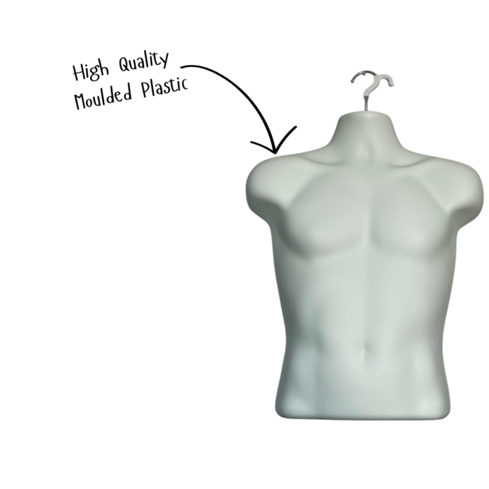 White Male Hanging Half Body Form | Retail Display Mannequin – H571mm