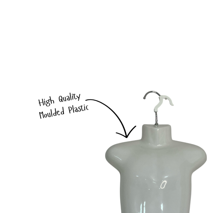 white mannequin torso with a hook on top