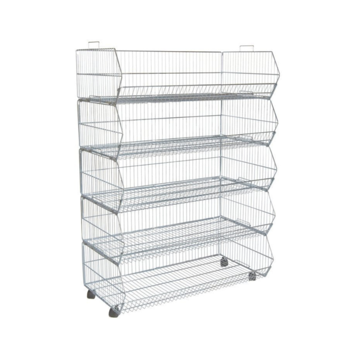 5 tier steel stacking basket with wheels bright chrome