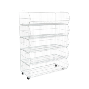 5-tier-steel-stacking basket-with-wheels white-matt