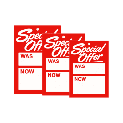 Red Special Offer Was and Now Hanger Tickets