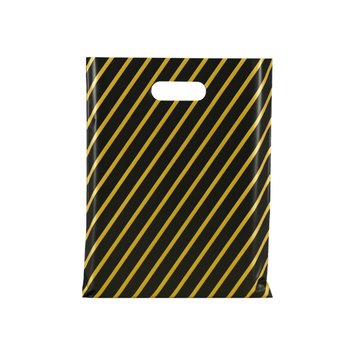 Black & Gold Stripe Plastic carrier bags – bulk carrier bags for retail and events