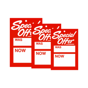 Red Special Offer Was and Now Hanger Tickets