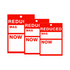 Red Reduced Was and Now Hanger Tickets