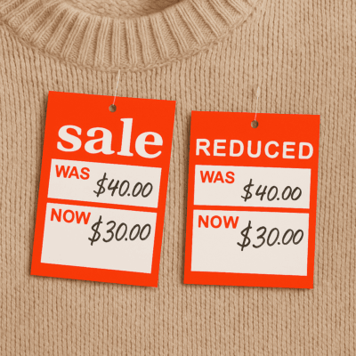 Red Reduced Was and Now Hanger Tickets