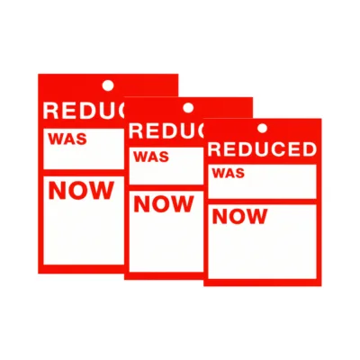 Red Reduced Was and Now Hanger Tickets