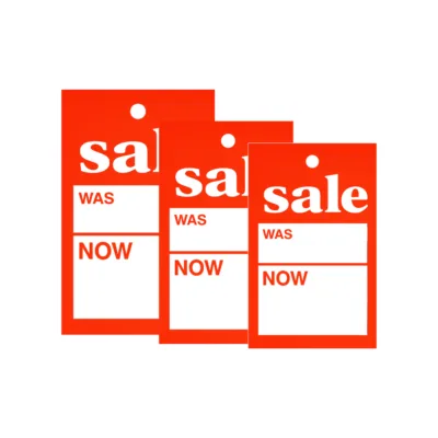 Red Sale Was and Now Hanger Tickets