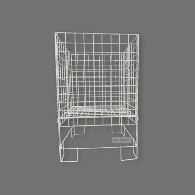 Square collapsible white dump bin with wire construction