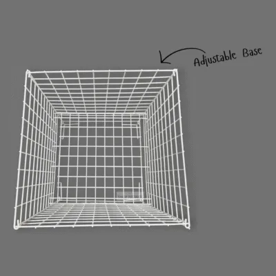 Square collapsible white dump bin with wire construction