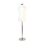 Female display bust on chrome base with adjustable height stand.