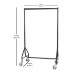 3FT Black Reinforced heavy-duty clothes rail with heavy-duty wheels, holding assorted garments.