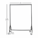 4FT Black Reinforced heavy-duty clothes rail with heavy-duty wheels, holding assorted garments.
