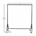 5FT Black Reinforced heavy-duty clothes rail with heavy-duty wheels, holding assorted garments.