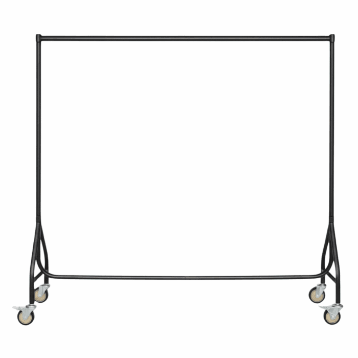 Reinforced black heavy-duty clothes rail 2 braked and 2 unbraked wheels
