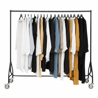 Reinforced black heavy-duty clothes rail 2 braked and 2 unbraked wheels