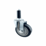 “Close-up of heavy duty rubber tread wheels designed for garment and clothes rails