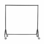 Black Reinforced heavy-duty clothes rail with heavy-duty wheels, holding assorted garments.
