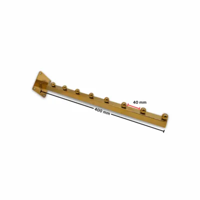 Gold 8 Ball Straight Arm Wall Mounted – polished gold steel retail display arm with eight stopper balls for secure garment hanging.