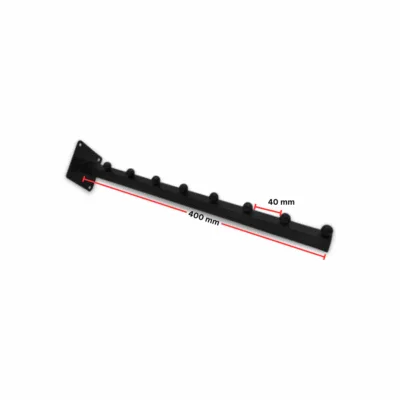Black 8 Ball Straight Arm Wall Mounted – durable matte-black retail display arm with eight stopper balls for secure garment hanging.