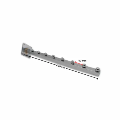 Chrome 8 Ball Straight Arm Wall Mounted – polished chrome retail display arm with eight ball stoppers for hanging garments and accessories.