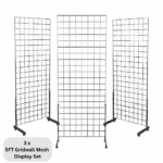 3 x Chrome 5ft gridwall mesh one way stands panel designed for wall-mounted retail displays.