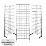 3 x chrome 6ft gridwall mesh one way stands for retail wall displays