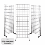 3 x chrome 7ft gridwall mesh one way stands for retail wall displays