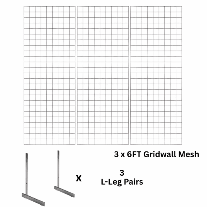 3 x chrome 6ft gridwall mesh one way stands for retail wall displays