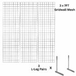 3 x chrome 7ft gridwall mesh one way stands for retail wall displays