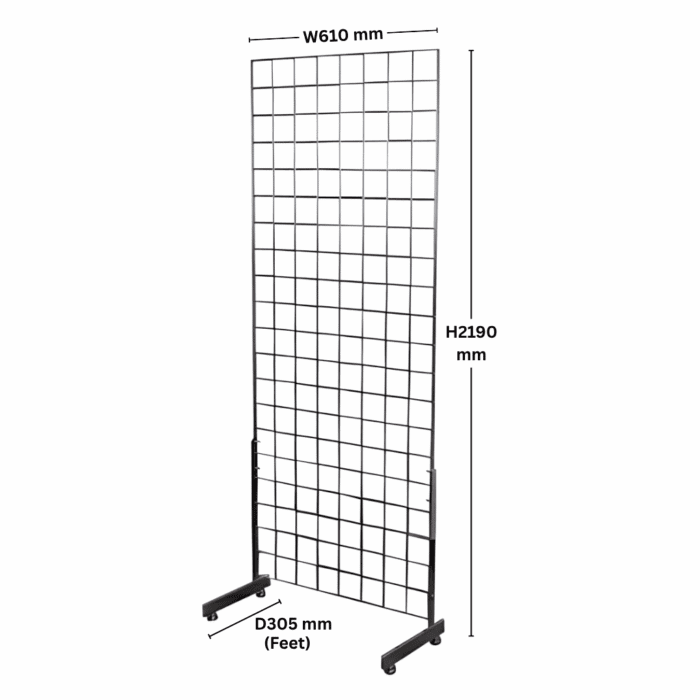 3 x chrome 7ft gridwall mesh one way stands for retail wall displays
