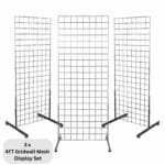3 x Chrome 4ft Gridwall Mesh Two Way Stands