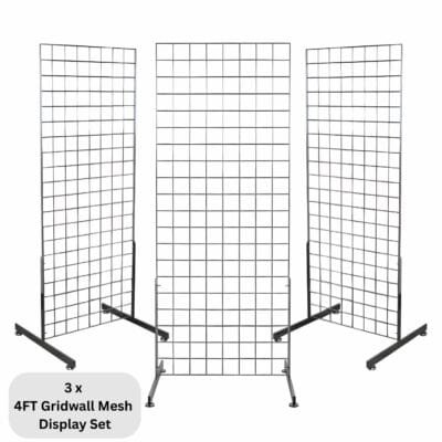 3 x Chrome 4ft Gridwall Mesh Two Way Stands