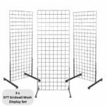 3 x chrome 5ft gridwall mesh two way stands for freestanding retail displays.