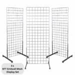 3 x chrome 6ft gridwall mesh two way stands for freestanding double-sided retail displays.