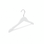 White Children's Wooden Clothes Hangers with Trouser Bar and Shoulder Notches - 30.5 cm