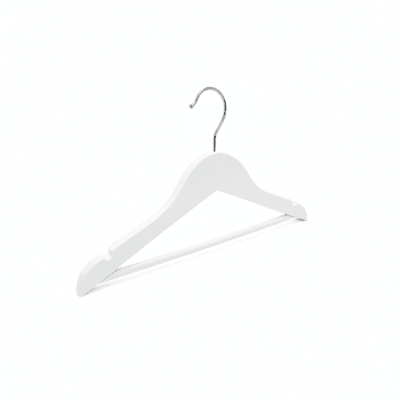 White Children's Wooden Clothes Hangers with Trouser Bar and Shoulder Notches - 30.5 cm