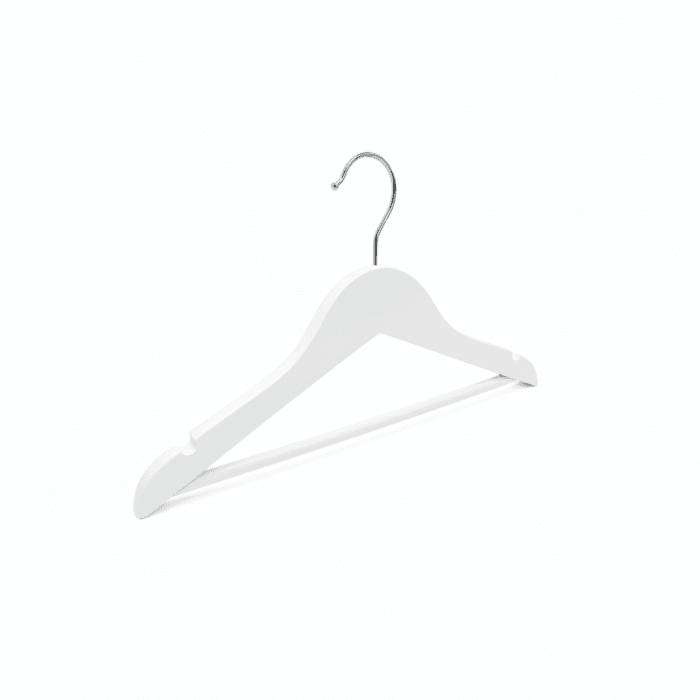 White Children's Wooden Clothes Hangers with Trouser Bar and Shoulder Notches - 30.5 cm