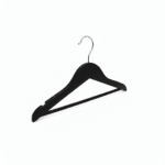 Black Children's Wooden Clothes Hangers with Trouser Bar and Shoulder Notches