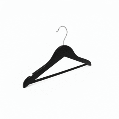 Black Children's Wooden Clothes Hangers with Trouser Bar and Shoulder Notches