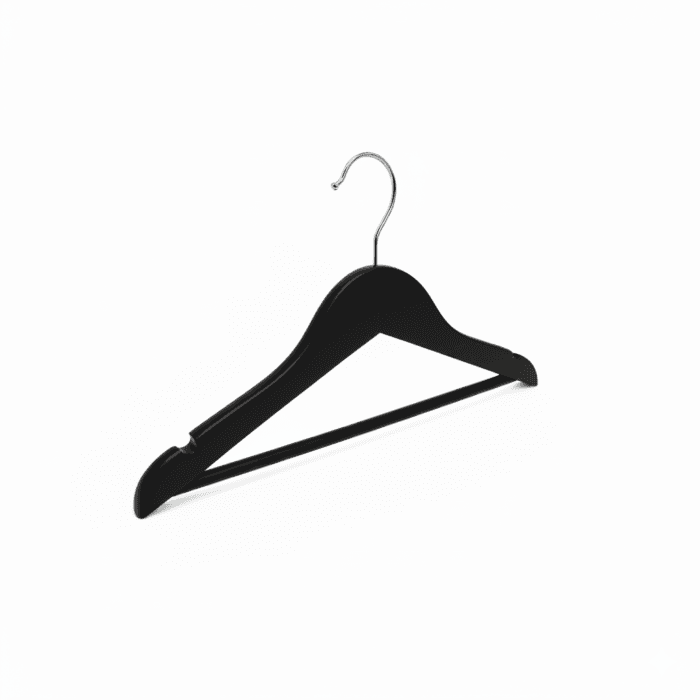 Black Children's Wooden Clothes Hangers with Trouser Bar and Shoulder Notches