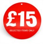 £15 round hanger tickets 100mm red sale tags “selected items only” (pack of 100)-1