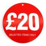 £20 Round Hanger Tickets 100mm Red Sale Tags “Selected Items Only” (Pack of 100)-1