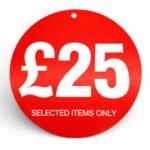 £25 round hanger tickets 100mm red sale tags “selected items only” (pack of 100)-1