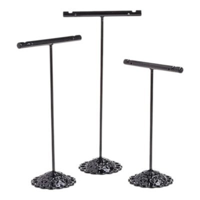 3 Piece Black T Bar Jewelry Display Stand Set for Necklaces Bracelets-1