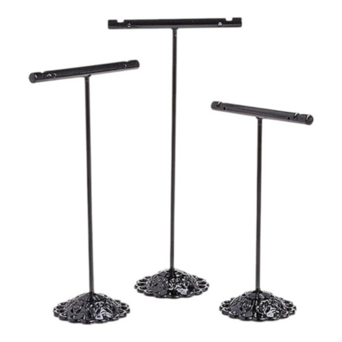 3 Piece Black T Bar Jewelry Display Stand Set for Necklaces Bracelets-1