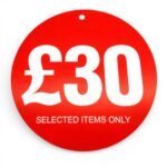 £30 round hanger tickets 100mm red sale tags “selected items only” (pack of 100)-1