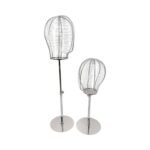 Product Type: Mannequin Head Stand / Display Rack Material: Metal Colour: Chrome Head Design: Wireframe mannequin head Head Circumference Options: Small 53 cm / Large 55 cm (approx.) Bottom Diameter: Approx. 18 cm Height Adjustment: Approx. 46–60 cm Function: Display, storage and drying Stability: Heavy-duty base construction Assembly: Simple assembly (screw included) Suitable For: Hats, caps, wigs and headwear