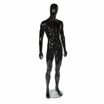 R326 Gloss Black Male Full Body Mannequin with Egg Head Design