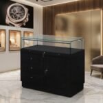 Black display case with glass top